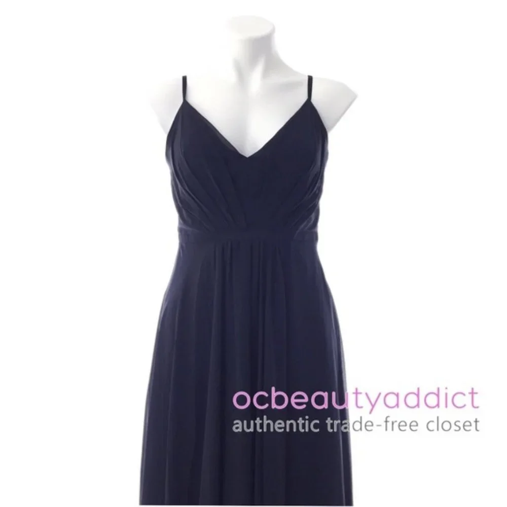 Eliza J Navy V-Neck Pleated Chiffon Gown Sz 4 - Picture 2 of 8
